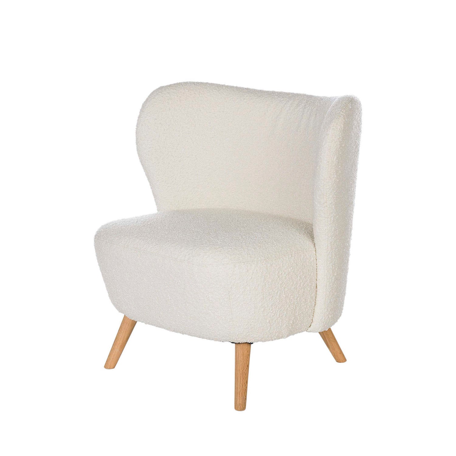 Sillón tapizado en color blanco con patas de madera.