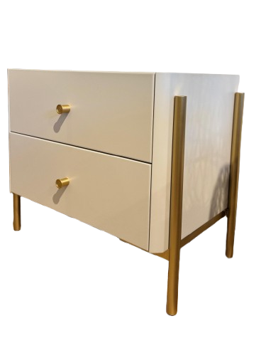 Mesa de Cabeceira com 2 Gavetas Dourado