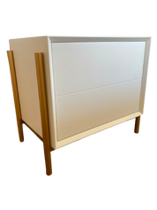 Mesa de Cabeceira Lacada com 2 Gavetas Dourado