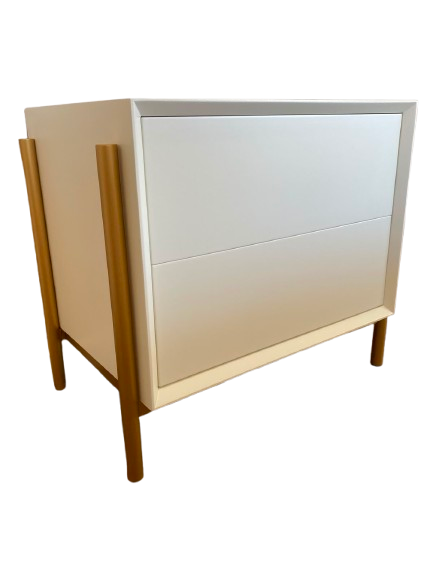 Mesa de Cabeceira Lacada com 2 Gavetas Dourado